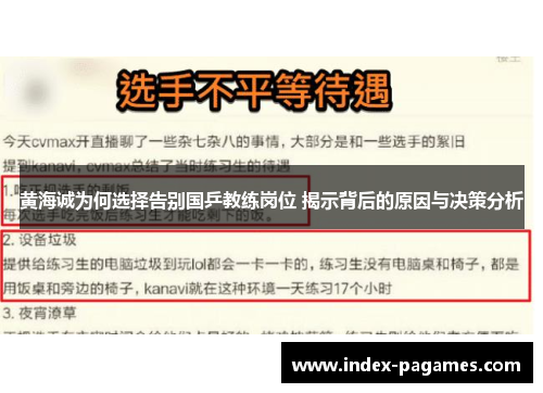 黄海诚为何选择告别国乒教练岗位 揭示背后的原因与决策分析